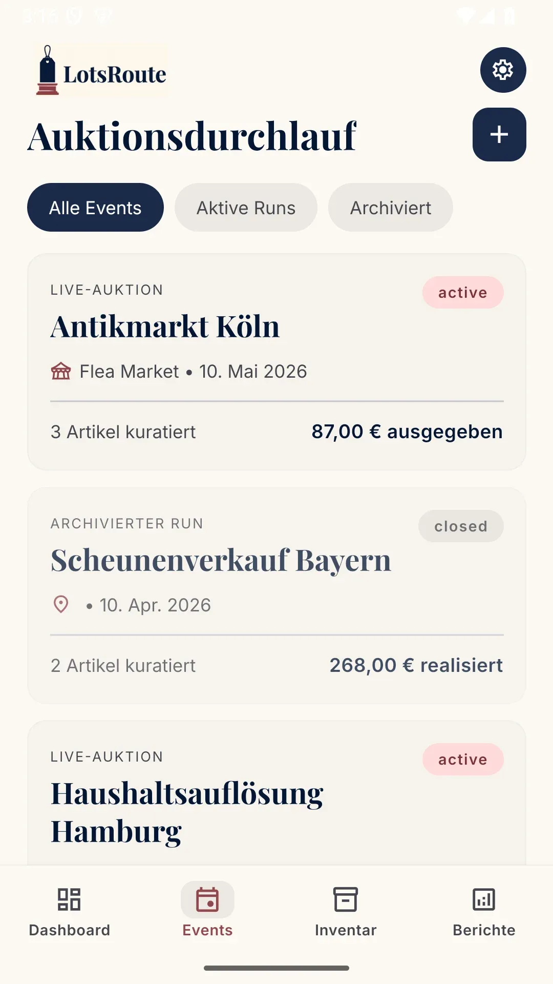 Auktions- & Event-Erfassung