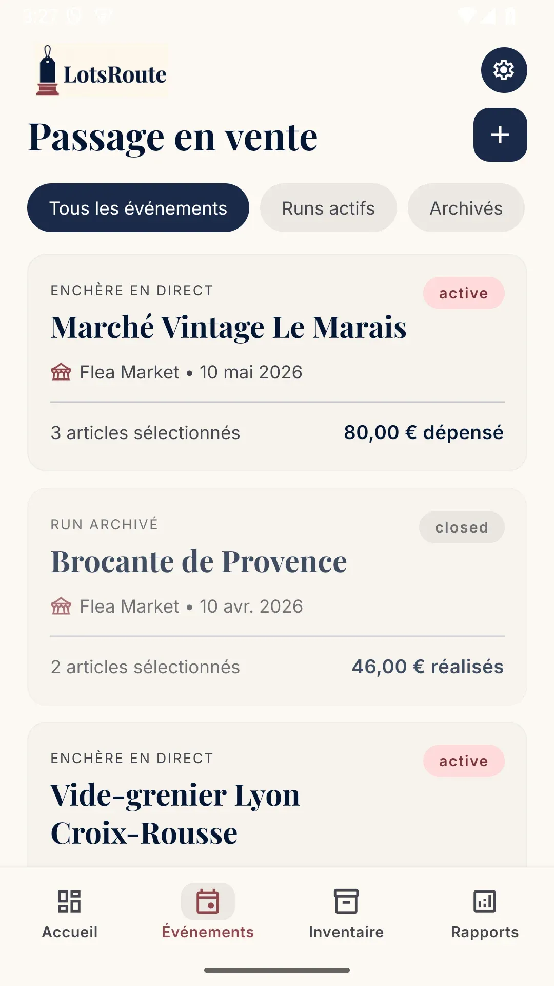 Suivi des événements