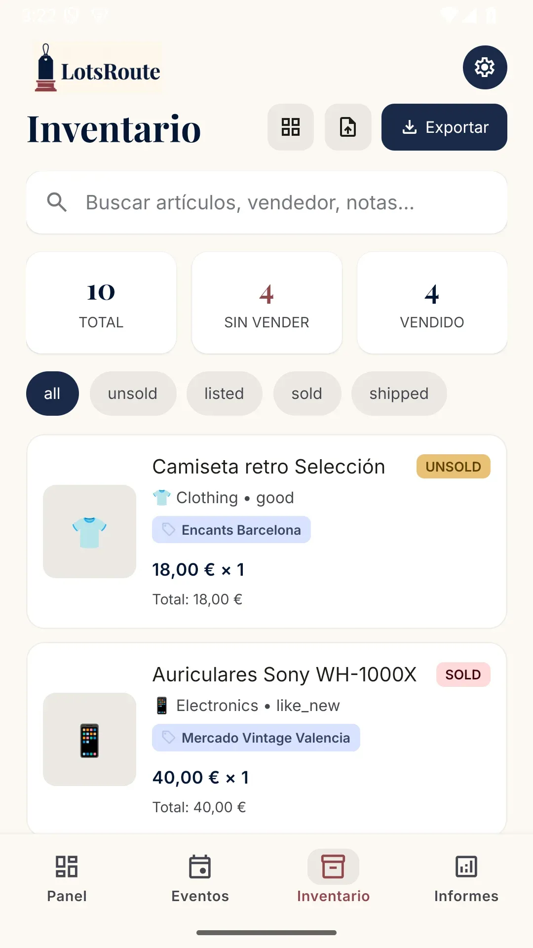 Registro de inventario