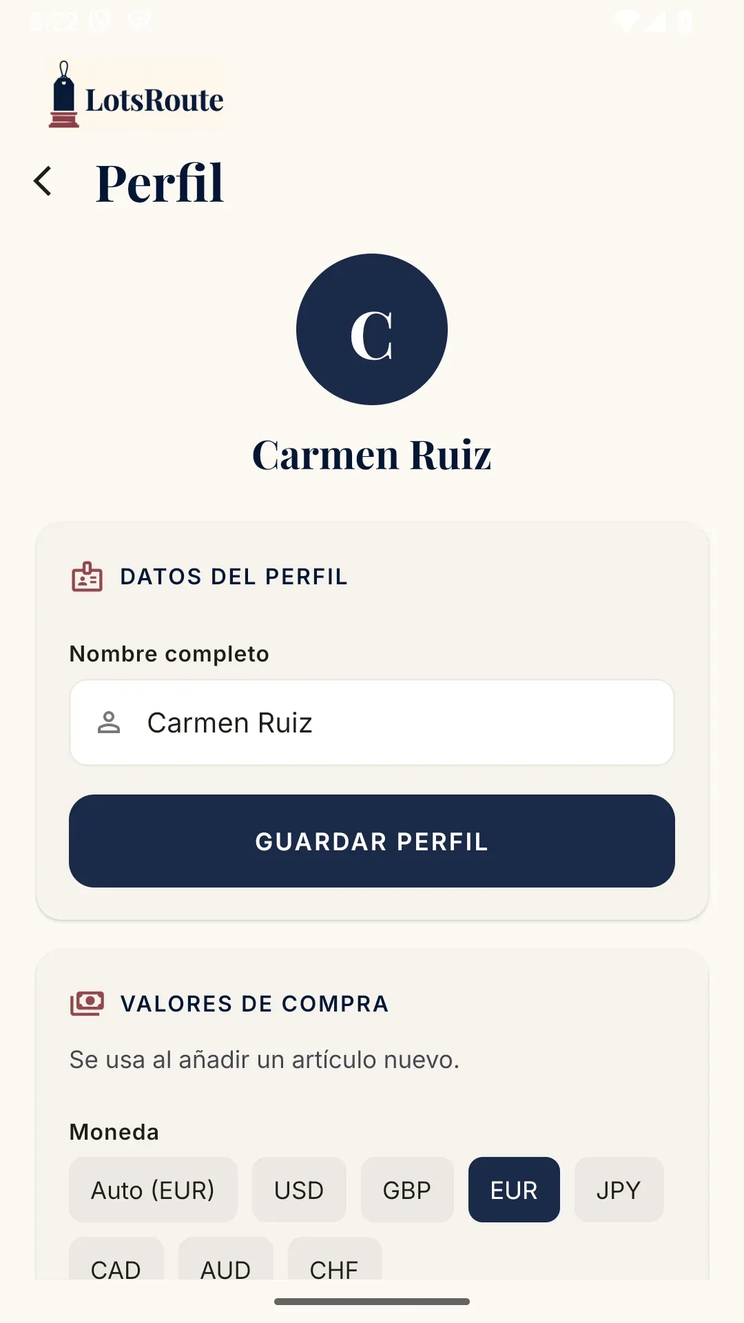 Perfil y copia de seguridad