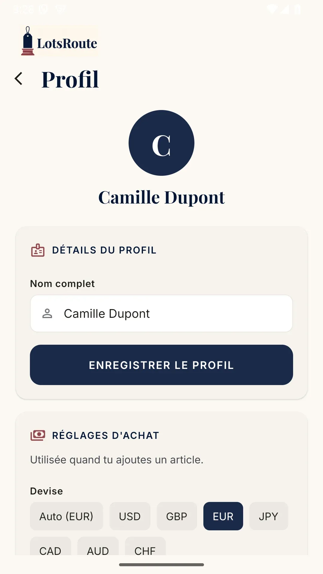 Profil et sauvegarde